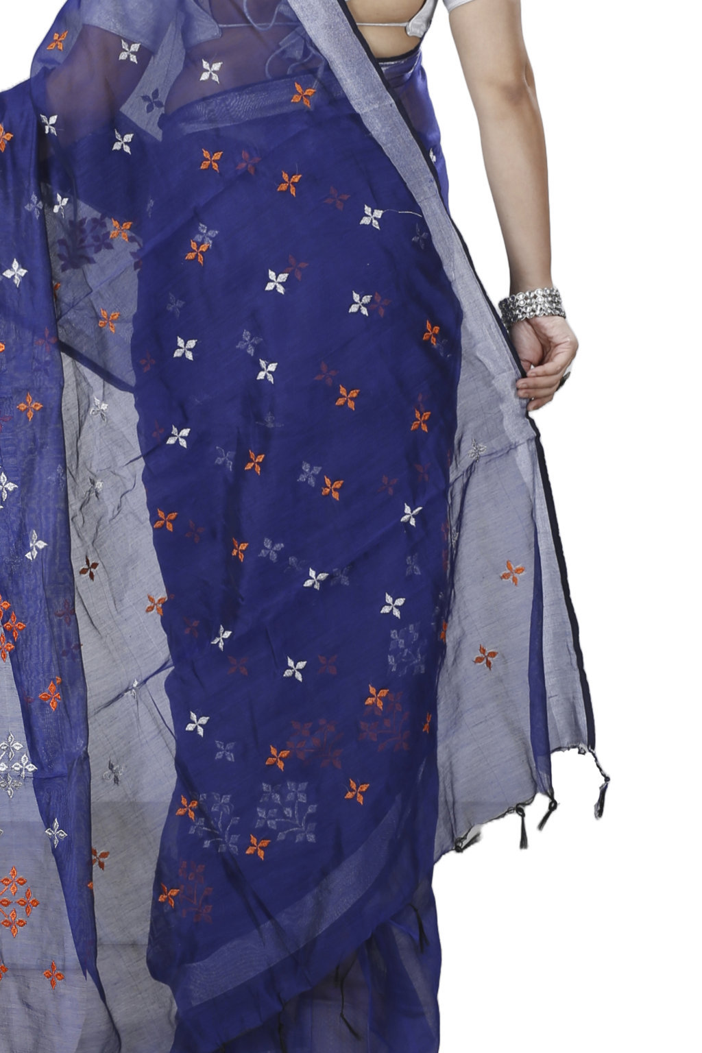 Naby Blue Blended Cotton Tamasi Hand Loom Saree (1210)